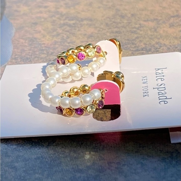 NWT KATE SPADE ♠️ PEARL CAVIAR DOUBLE HUGGIES EARRINGS - Picture 7 of 9